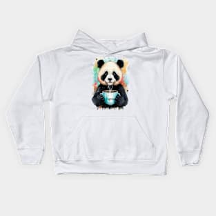 Watercolor Serenity: Panda Coffee Delight Kids Hoodie